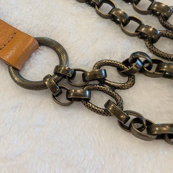 DONCASTER Leather & Antique Bronze Chain Belt L Orange Brown Made in Italy - Picture 5 of 10